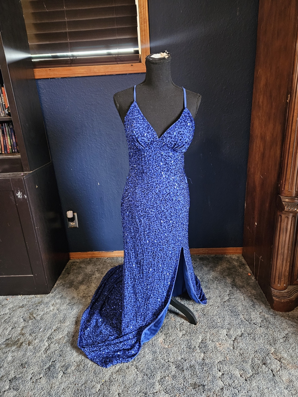 Aleta Royal Blue Sequin Spaghetti-Strap Prom Gown size 6